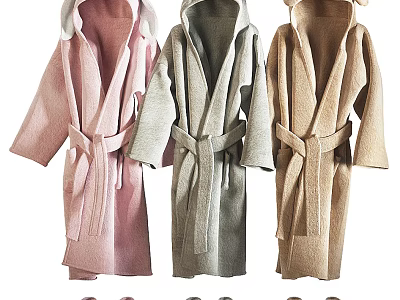 Cozy Hooded Robes in Pink Gray Beige Colors with Adjustable Belts for Loungewear 3d model