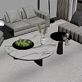 Modern Living Room With Marble Coffee Table Green Fruits And Dried Grass Decor Light Gray Sofa