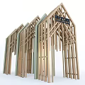 Wooden Entrance Gate with Modern Architectural Framework and Pointed Roof Frames for Contemporary Building Design