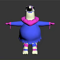 Vibrant 3D Cartoon Bird Character With Long Beak Plump Body Blue Pink White Purple