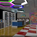 Colorful Amusement Arcade With Claw Game Machines Bright Lighting And Checkered Floor Tiles