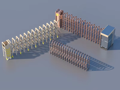 Various Retractable Gate Designs With Control Box And Folding Structure 3d model