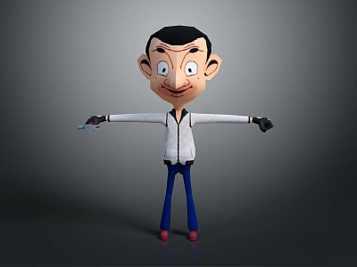 3D Cartoon Character With Black Hair Big Eyes In White Jacket Blue Pants And Red Shoes 3d model