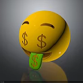 Yellow Smiley Face Emoji With Dollar Signs On Eyes And Tongue