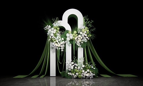 Modern Beauty White and Green Cloth Mantle Wedding Flower Art Beauty 3d model