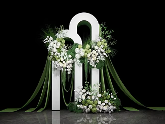 Modern Beauty White and Green Cloth Mantle Wedding Flower Art Beauty 3d model