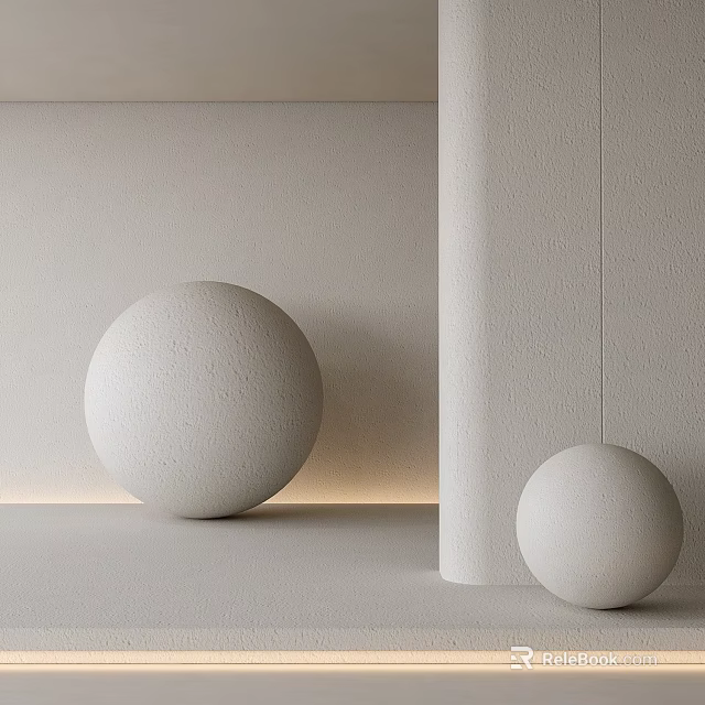 Minimalist Wall Design With Two Decorative Spheres And Soft Lighting 3d model 