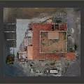 Pink Small Building Model Featuring Red Roof Balcony Colorful Graffiti Parking Lines And Bench