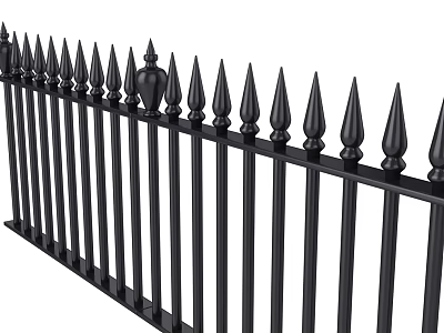 Traditional Black Wrought Iron Fence With Spiked Top And Vertical Bars 3d model