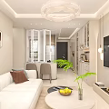 Modern Living Dining Room Interior With White Sofa Coffee Table TV Chandelier And Decorative Paintings