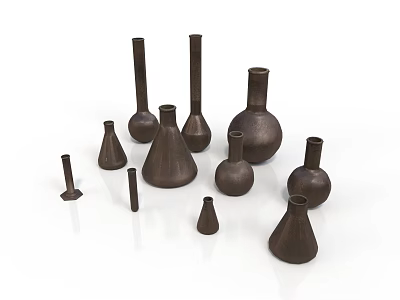 Decorative Ceramic Vases In Various Shapes Sizes And Matte Brown Finish For Home Decor 3d model