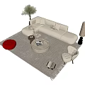 Quiet Sofa Coffee Table Combination Cream Sofa Coffee Table Combination Single Sofa Multi-Person Sofa Floor Lamp Coffee Table Potted Plant 3d model