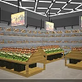 Fresh Fruits Vegetables Fruit Store Interior With Wooden Baskets And Shelves