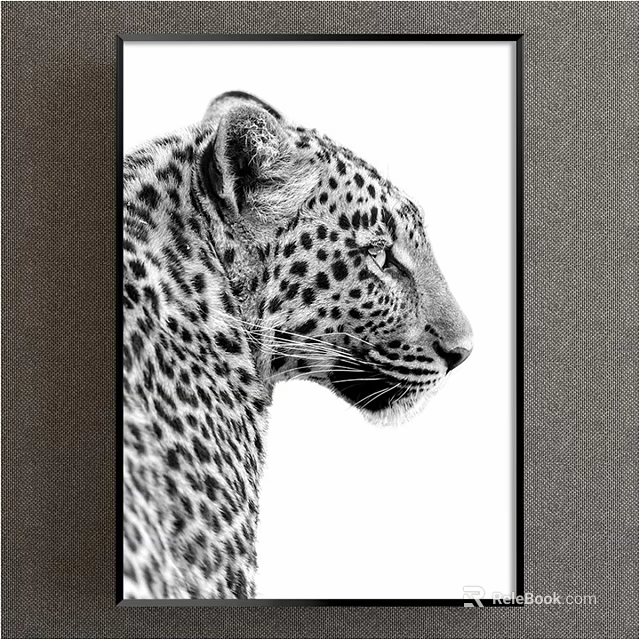 Detailed Black and White Leopard Side Profile Animal Painting for Home Decor 3d model 