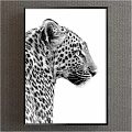 Detailed Black and White Leopard Side Profile Animal Painting for Home Decor