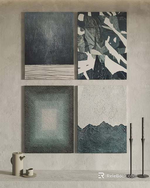 Abstract Decorative Wall Art Paintings with Geometric Patterns and Textured Designs 3d model