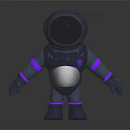 Blue And Purple Astronaut Toy With Dark Background And Reflective Base Design