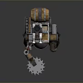 Steampunk Mechanical Device With Metal Gears Saw Blade And Wooden Barrel