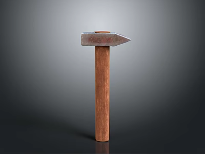 Sturdy Hammer With Metal Head And Wooden Handle On Gray Gradient Background 3d model