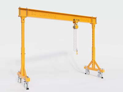 Industrial Mobile Gantry Crane with Yellow Frame Wheels and Chain Hoist 3d model