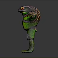 3D Frog Character With Green Body Armored Design Yellow Eyes And Outstretched Limbs