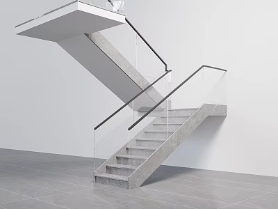 Modern Staircase With Glass Railing And Concrete Steps In Open Modern Interior 3d model