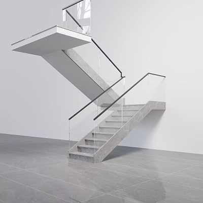 Modern Staircase With Glass Railing And Concrete Steps In Open Modern Interior 3d model