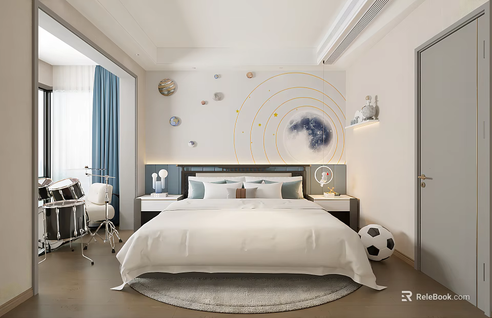 Modern Kids Bedroom Interior With Starry Sky Wall And Toys 3d model 