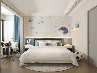 Modern Kids Bedroom Interior With Starry Sky Wall And Toys 3d model