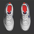 White Sneakers With Blue Logo And Red Heel Design For Casual Style