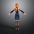 3D Animated Character With Orange Hair Black Sleeves Blue Jeans And Brown Boots