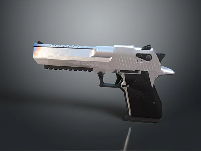 Sleek Silver Metal Pistol Weapon with Black Grip and Modern Tactical Design 3d model