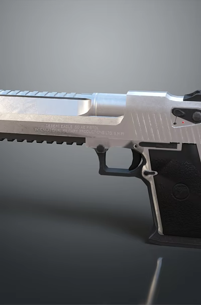 Sleek Silver Metal Pistol Weapon with Black Grip and Modern Tactical Design 3d model