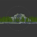 Cartoon Scene of Snowy Mountain Surrounded by Lush Green Pine Trees on Square Platform