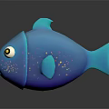 Blue Cartoon Style Fish With Big Eyes And Colorful Spots On Dark Background