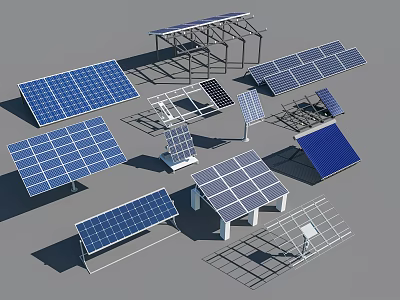 Various Solar Panel Designs With Different Mounting Structures And Layouts 3d model