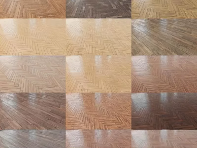 Various Herringbone Wooden Flooring With Natural Wood Colors And Shiny Surface Patterns 3d model