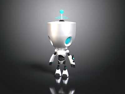 Cute White Robot With Blue Eyes Antenna And Black Joints 3d model
