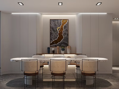 Modern Dining Chairs With Round Dining Table White Walls And Modern Art Painting 3d model