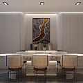 Modern Dining Chairs With Round Dining Table White Walls And Modern Art Painting