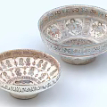 Decorative Ceramic Bowls With Intricate Patterns And Colorful Motifs On White Surface