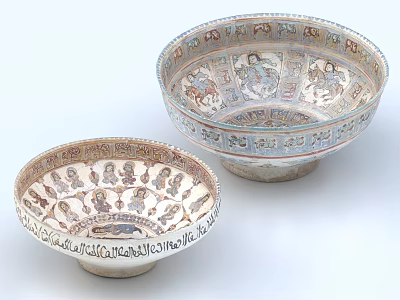 Decorative Ceramic Bowls With Intricate Patterns And Colorful Motifs On White Surface 3d model