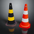 Two Traffic Cones With Black Yellow And Orange White Stripes 3d model
