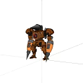Standing Mechanical Robot With Orange Black Armor And Red Glowing Eye