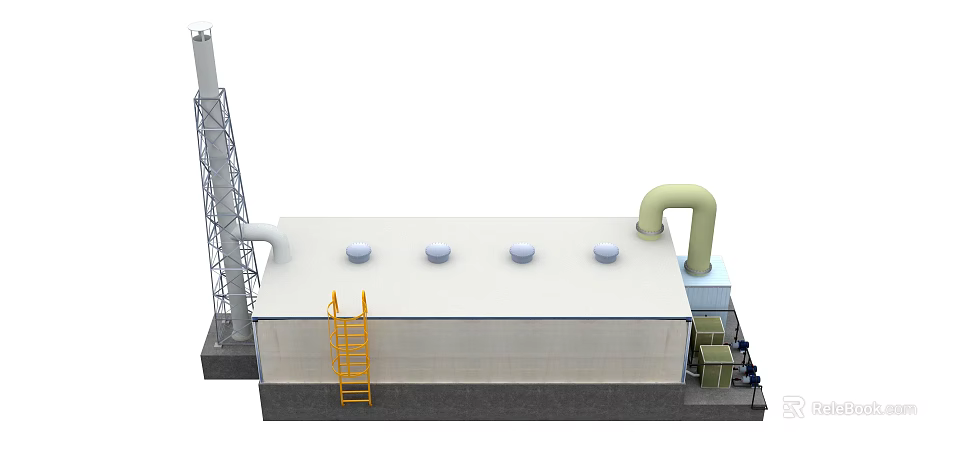 Industrial Equipment Facility With Chimney Pipes Metal Ladder And Roof Mounted Units 3d model 