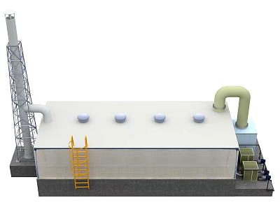 Industrial Equipment Facility With Chimney Pipes Metal Ladder And Roof Mounted Units 3d model