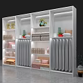 Modern White Open Shelving Unit with Lighting Displaying Towels Decorative Vases and Storage Boxes
