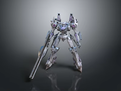 Futuristic Mech Warrior Robot With Detailed Armor And Long Weapon Structure 3d model