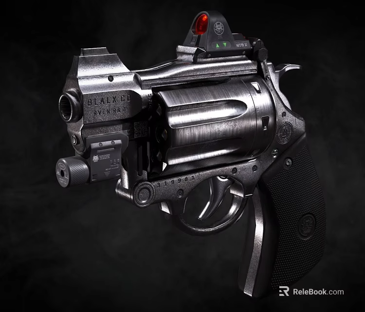 Smith Wesson Revolver Featuring Silver Metal Black Grip Rotating Cylinder And Red Dot Sight 3d model 