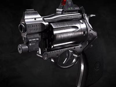 Smith Wesson Revolver Featuring Silver Metal Black Grip Rotating Cylinder And Red Dot Sight 3d model